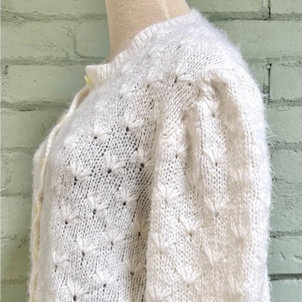Vintage Cream Pointelle Knit Cardigan Sweater - Picture 6 of 8